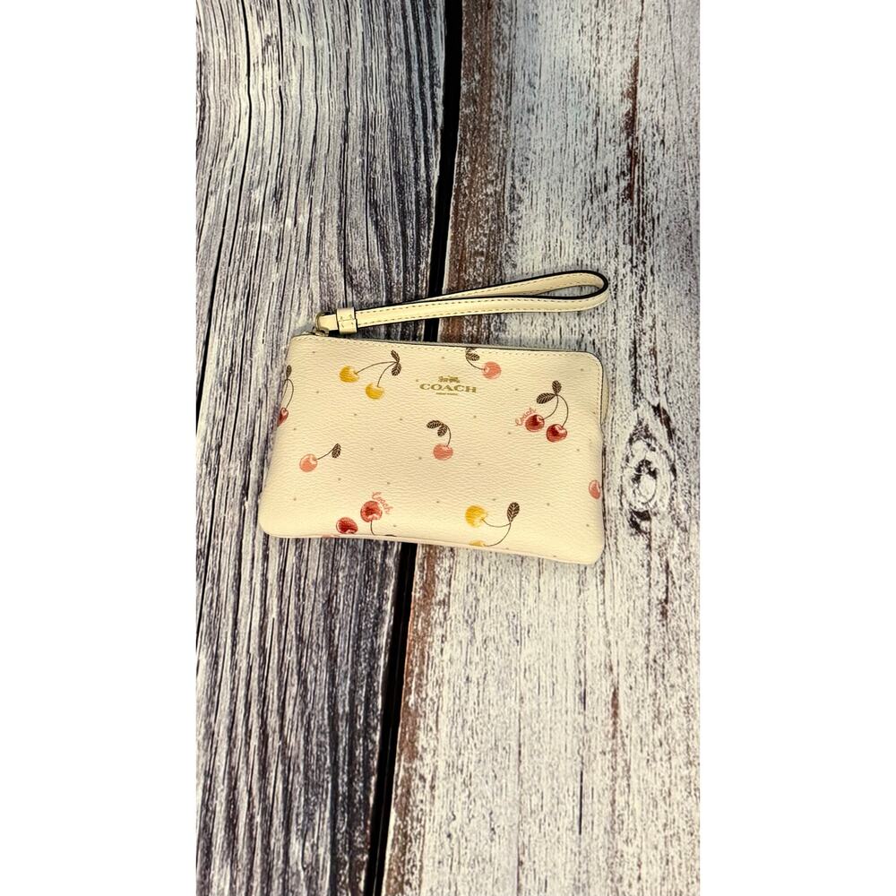 COACH Corner Zip Wristlet in Cherry Print